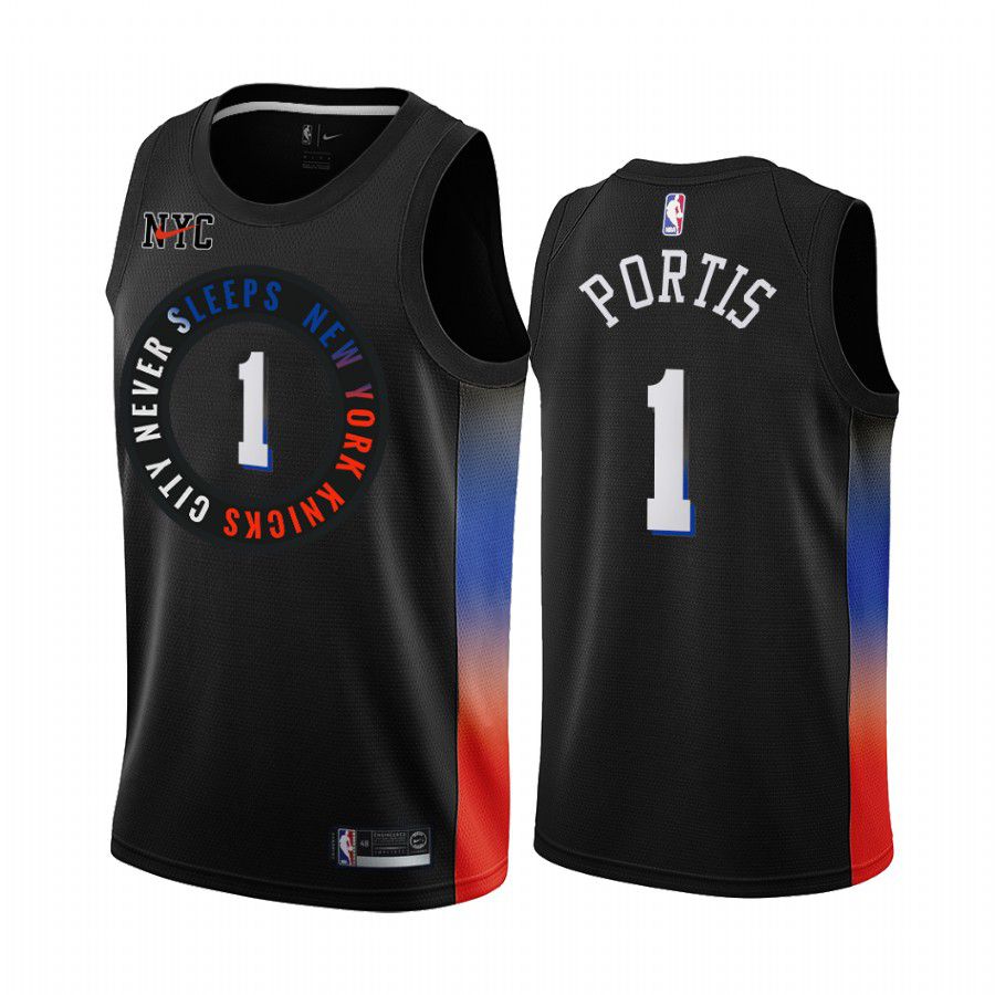 Men New York Knicks #1 bobby portis black city edition 2020 nba jersey->new york knicks->NBA Jersey